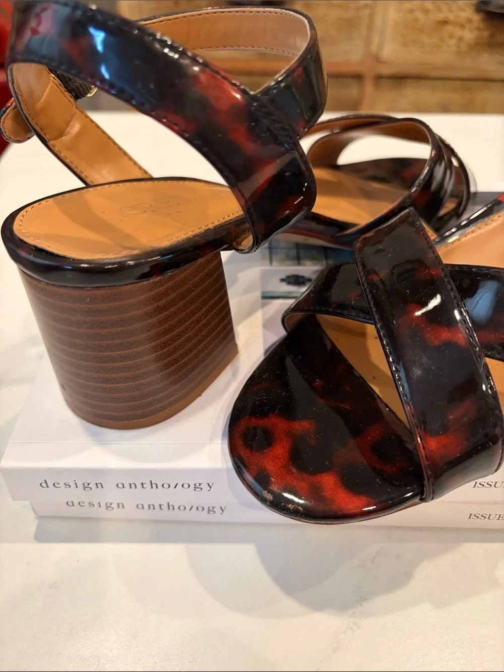 J. Crew Tortoiseshell Patent Leather Ankle-Strap Sandals - Brown/Black